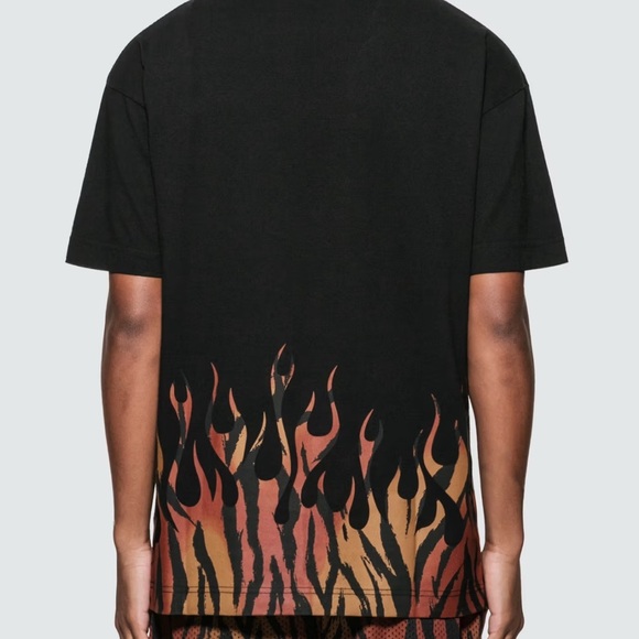 Palm Angels Flames Graphic Tee Black Red Designer Streetwear T-Shirt Medium - Picture 3 of 8